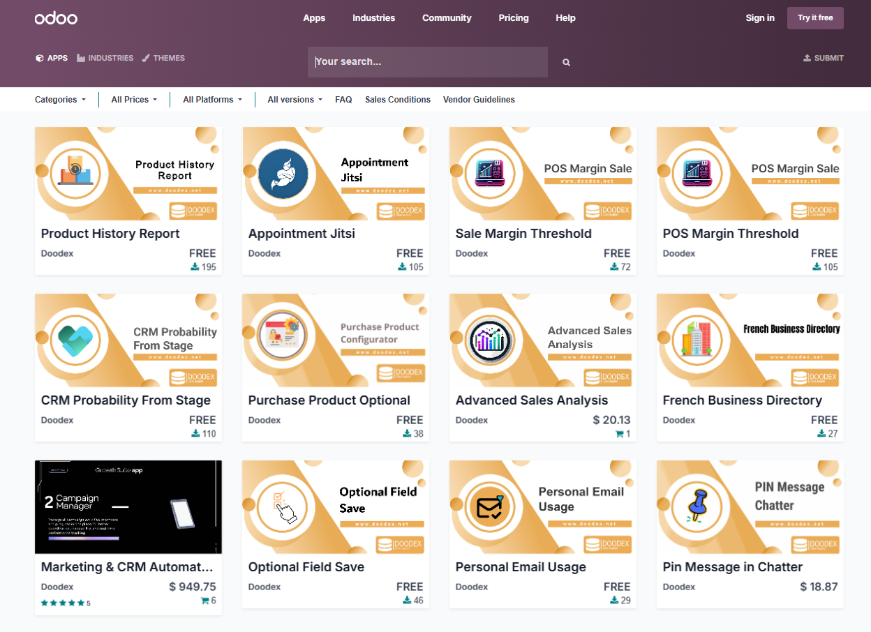 Doodex Odoo modules available on Odoo Apps Marketplace.