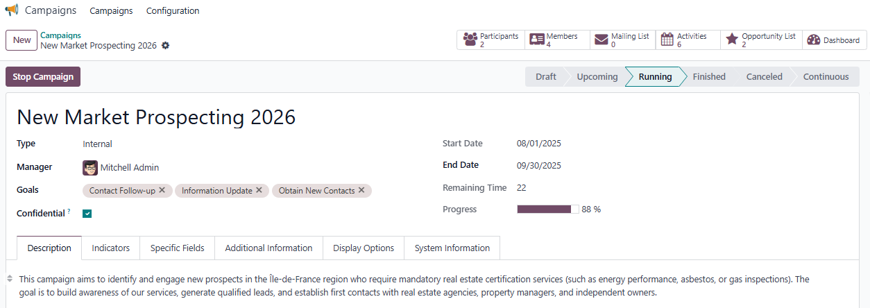 Campaign Module Dashboard in Odoo