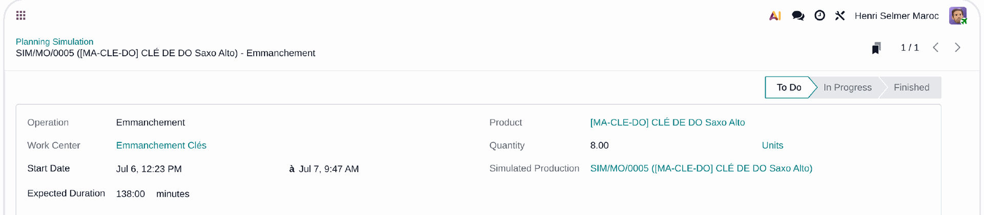 Capture Odoo : simulation de planning comparée avant application