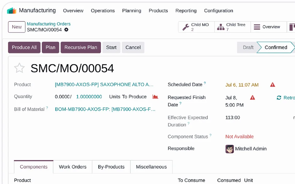Capture Odoo : rétroplanning calculé depuis la date de livraison demandée