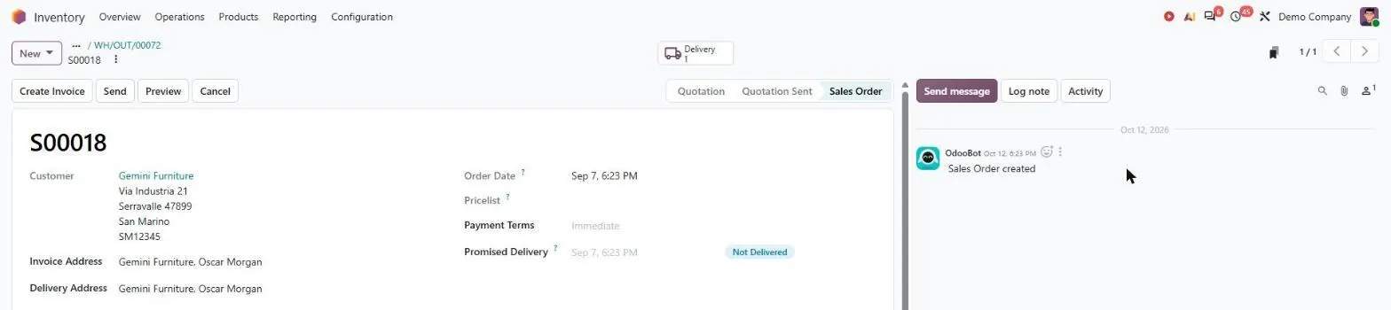 Odoo quotation and proforma invoice for a made-to-order furniture order