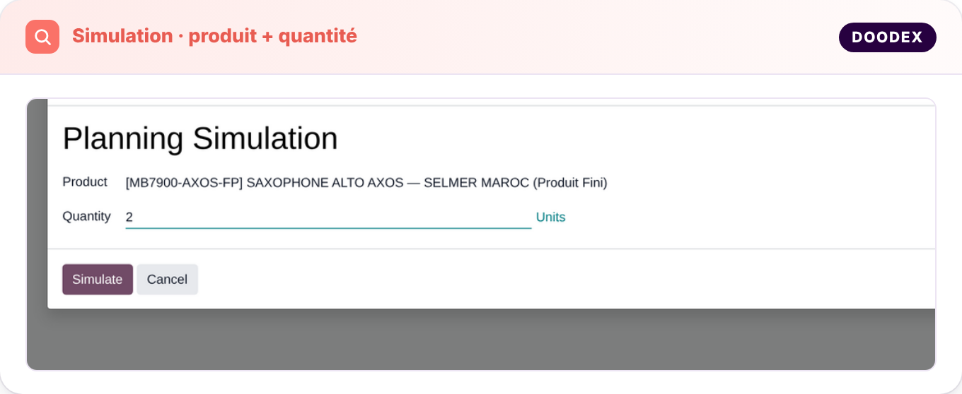 Odoo 19 — simulation de production