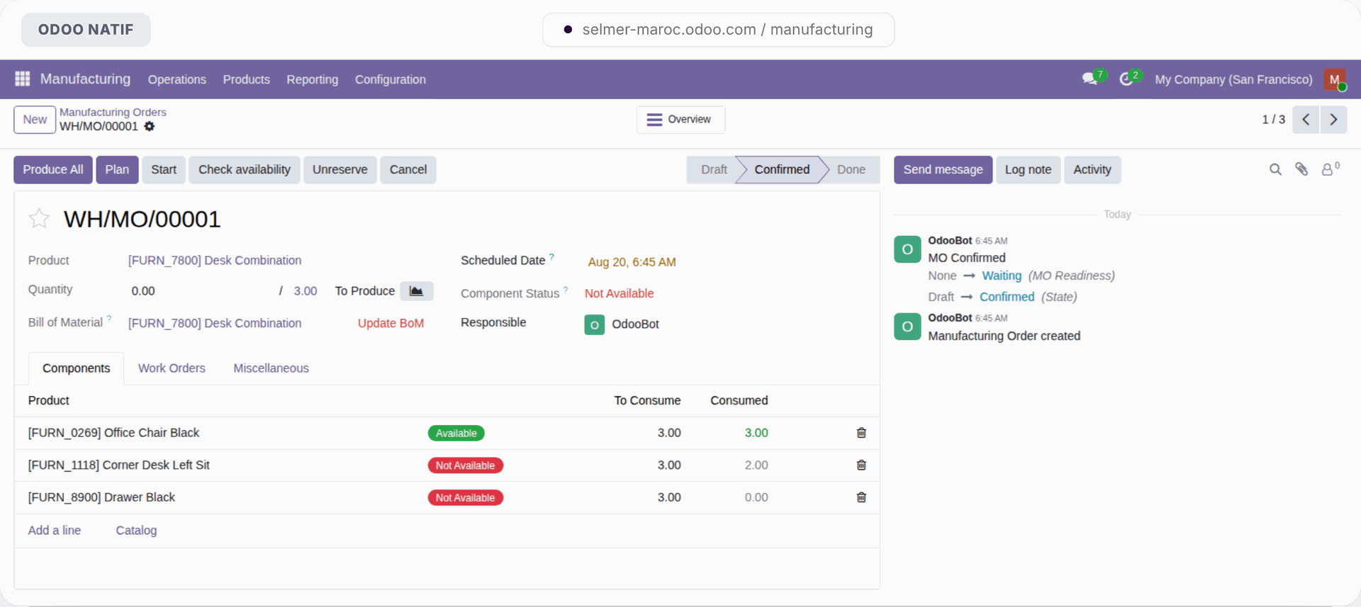 Ordre de fabrication — Odoo natif