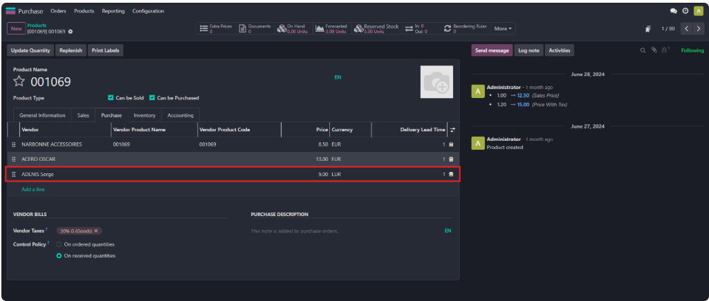 Price Based on Each Vendor in Each Product